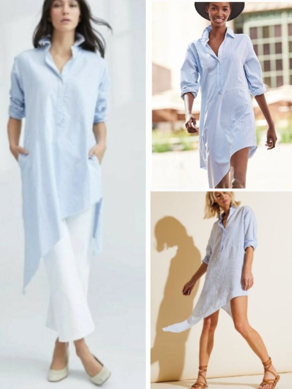 Frank & Eileen Drake Shirt Dress S Pinstripe Cotton Long Sleeve Asymmetric Tunic